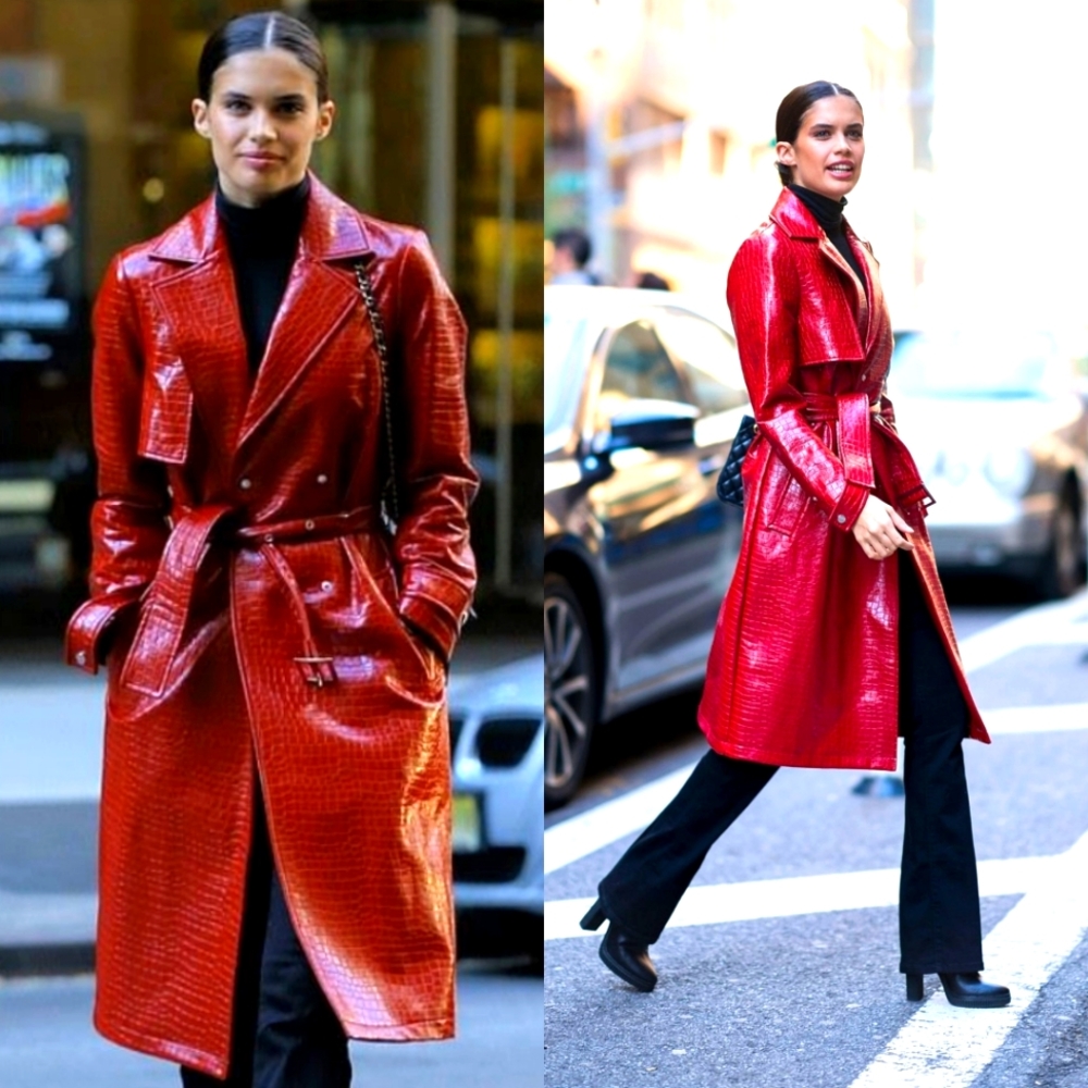 NWT Topshop Red Croc Crocodile Vegan Leather Coat